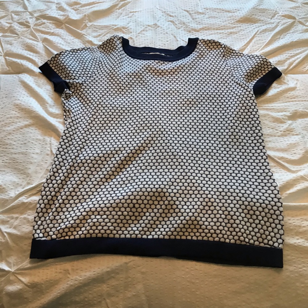 Navy honeycomb short sleeve sweater, never worn